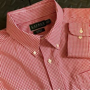 Men’s Ralph Lauren Red White Gingham Plaid Long Sleeve Button Down Shirt  17 1/2